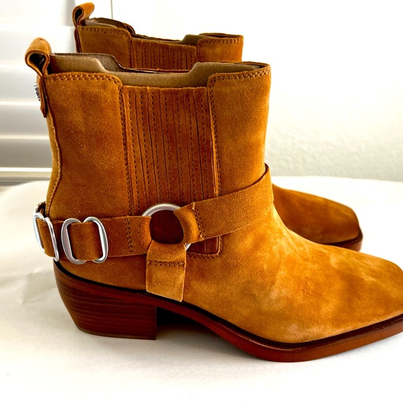 Sam Edelman Bellamie Camel Leather Suede Buckle Ankle Boots - Picture 10 of 14